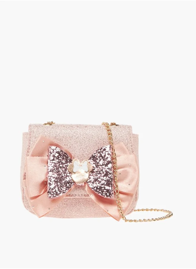 ديزني Girls Textured Bow Detail Crossbody Bag With Button Closure Ramadan Collection