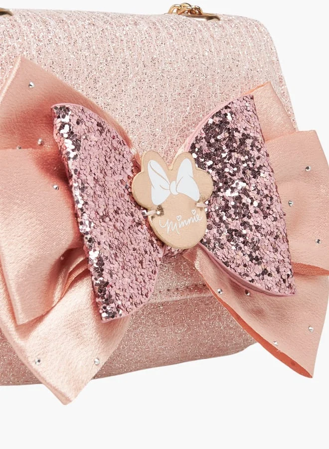 ديزني Girls Textured Bow Detail Crossbody Bag With Button Closure