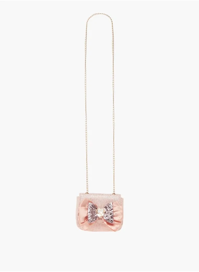 ديزني Girls Textured Bow Detail Crossbody Bag With Button Closure Ramadan Collection