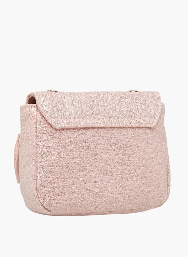 ديزني Girls Textured Bow Detail Crossbody Bag With Button Closure