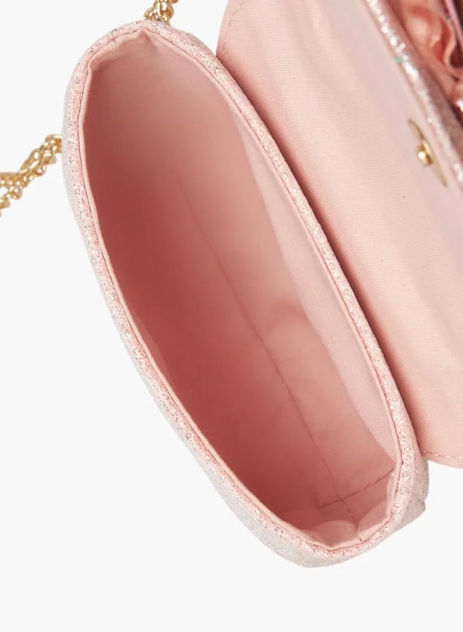 ديزني Girls Textured Bow Detail Crossbody Bag With Button Closure