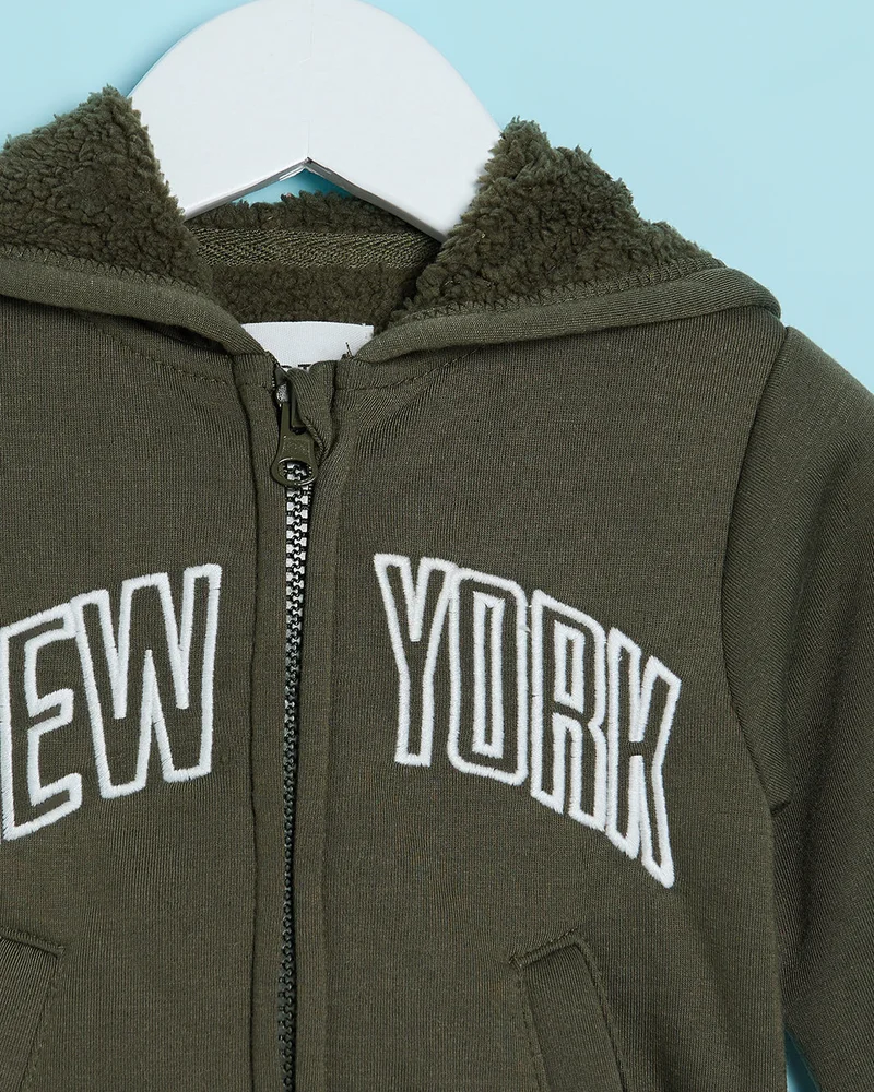ردتاغ Infant Boys Olive Hooded Front Zip Sweatshirt