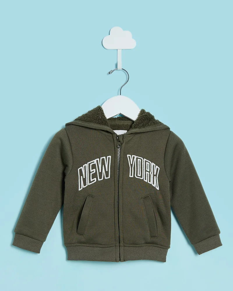 ردتاغ Infant Boys Olive Hooded Front Zip Sweatshirt