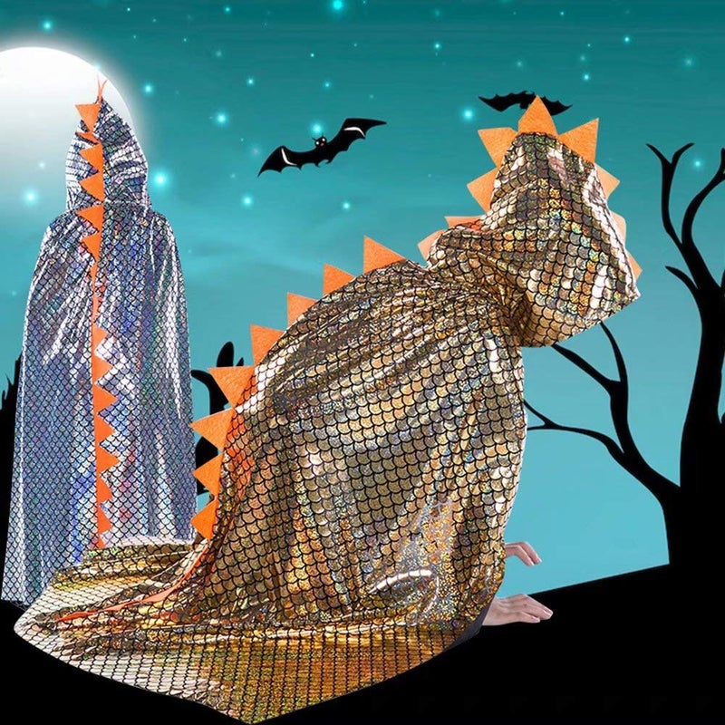 OLLULL Dinosaur Cape Dragon Hooded Cloak Halloween Costume Boy Girl Toddler Dress Up Clothes 3-8 Years Old Color Green - Image 5