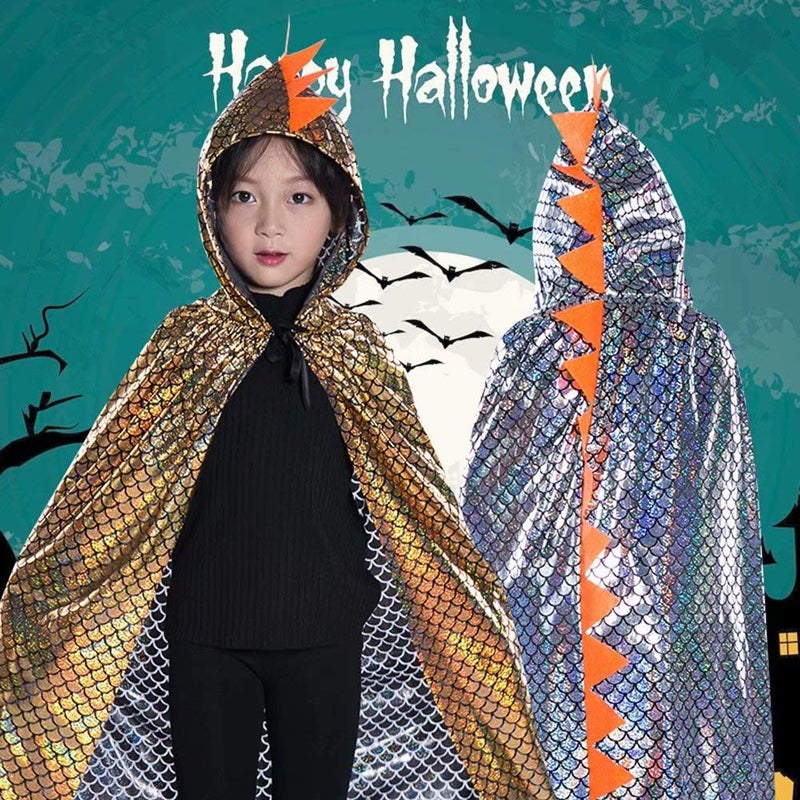 OLLULL Dinosaur Cape Dragon Hooded Cloak Halloween Costume Boy Girl Toddler Dress Up Clothes 3-8 Years Old Color Green - Image 4