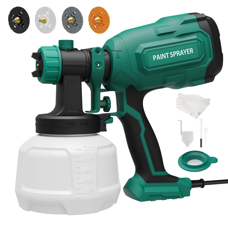 WIBENTL Paint Sprayer, 700W HVLP Spray Gun with 4 Brass Nozzles & 3 Patterns, Paint Gun with Adjustable Spray Width, Paint Sprayers for Home Furniture, Cabinets, DIY Works, Door, Garden Chairs etc. - Image 1