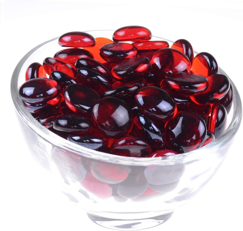 KINGOU Flat Glass Gems/Marbles/Stones/Beads for Vase Filler, Table Scatter, Games - 1 Lbs (17-19mm, Approx. 3/4")-Red - Image 2