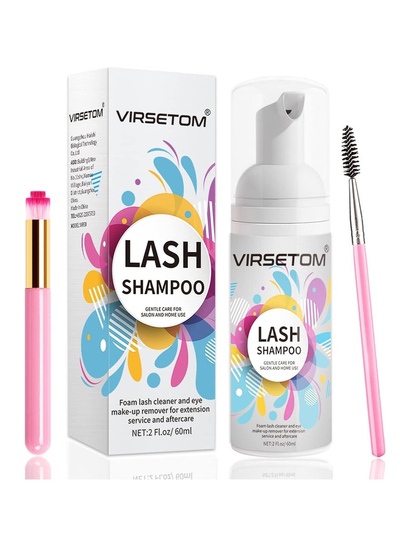 Vemofoper Vemofoper Lash Shampoo for Lash Extensions, Eyelash Extension Cleanser 60ml + Rinse Bottle + Brushes, Lash Bath for Eyelash Extensions, Lash Cleaner, Paraben & Sulfate Free, Salon and Home Use 