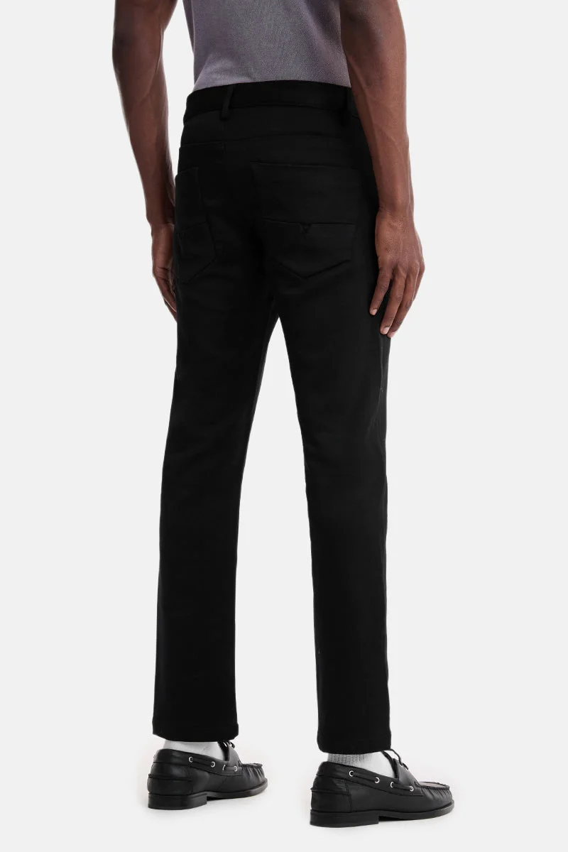 SNITCH Black Black Solid Slim Fit Festive Chinos for Men | Best Price UAE