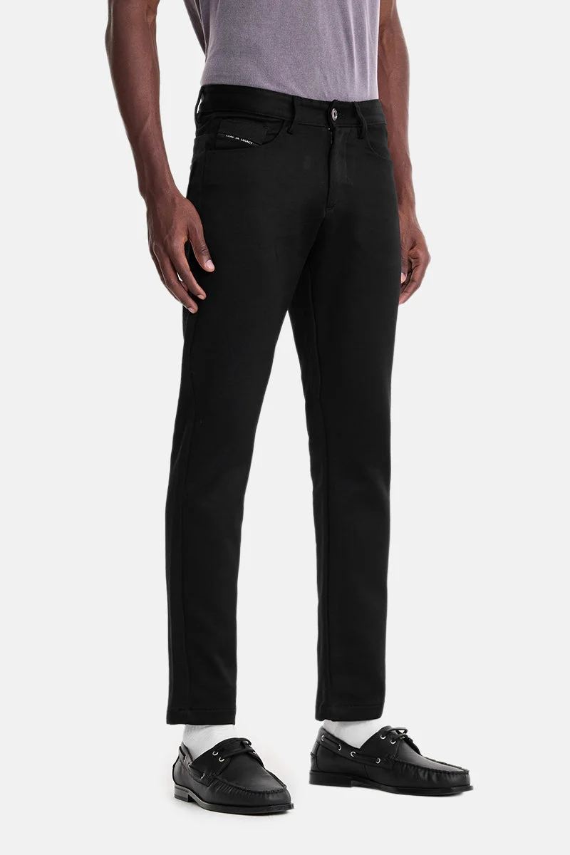 SNITCH Black Solid Slim Fit Festive Chinos