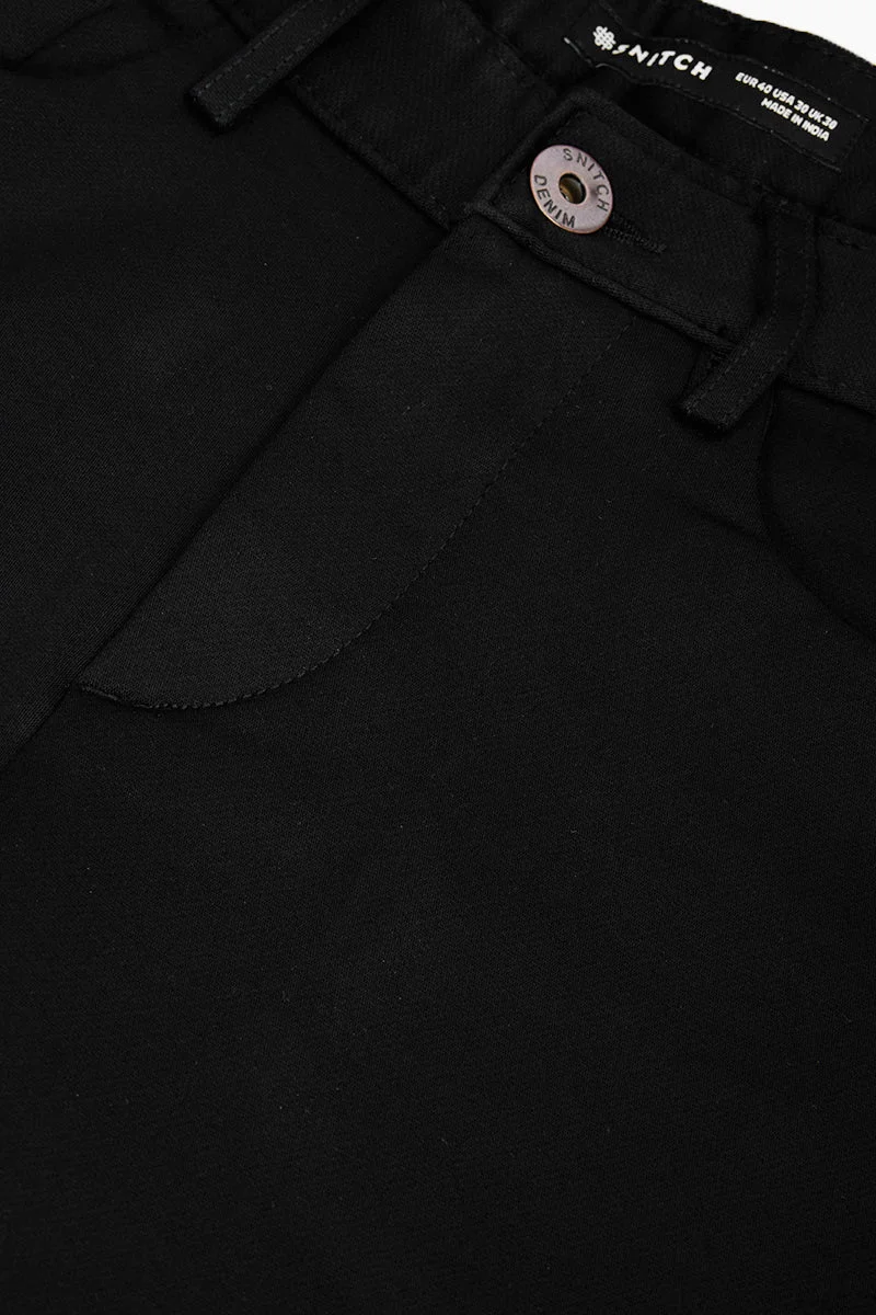 SNITCH Black Black Solid Slim Fit Festive Chinos for Men | Best Price UAE