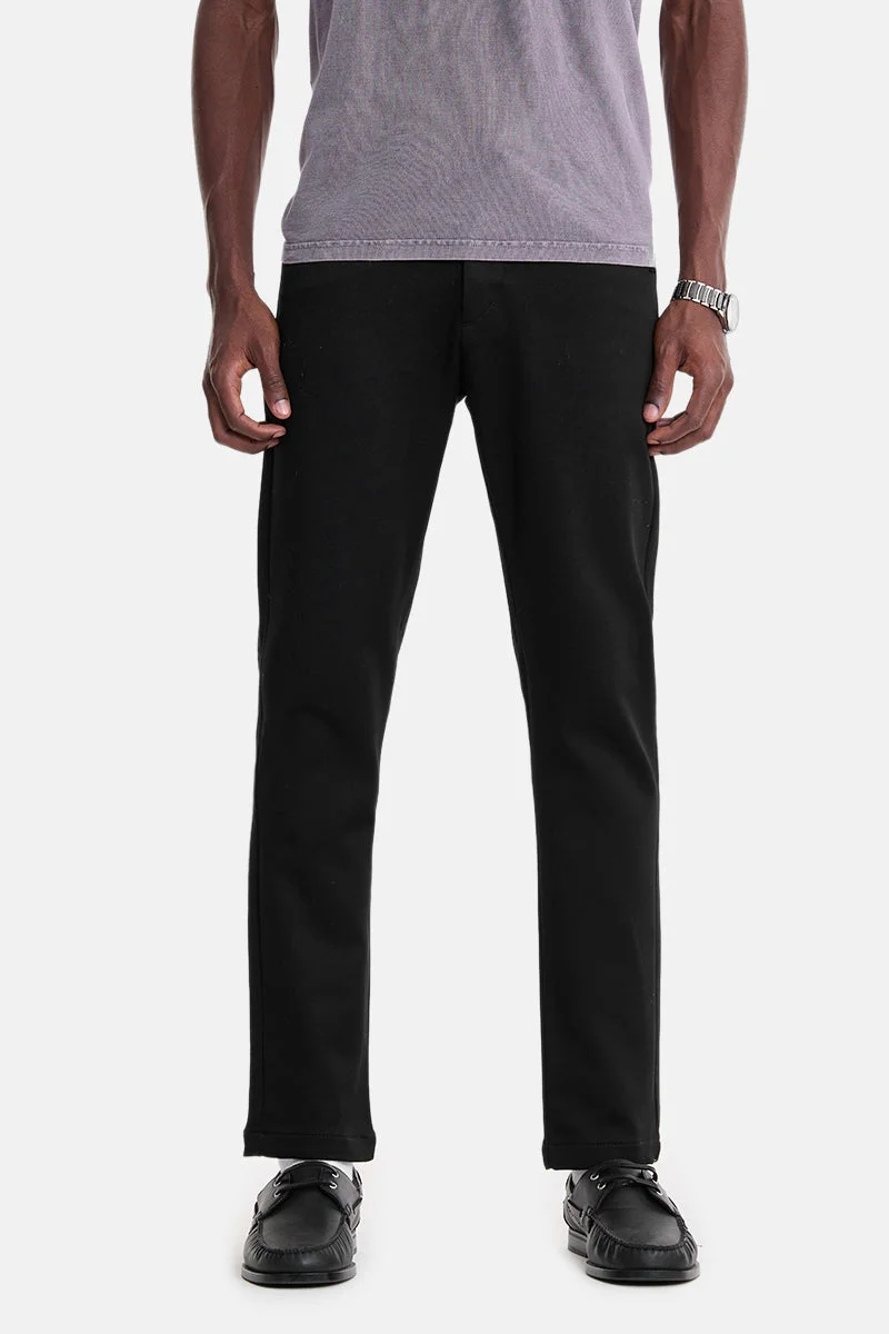 SNITCH Black Black Solid Slim Fit Festive Chinos for Men | Best Price UAE