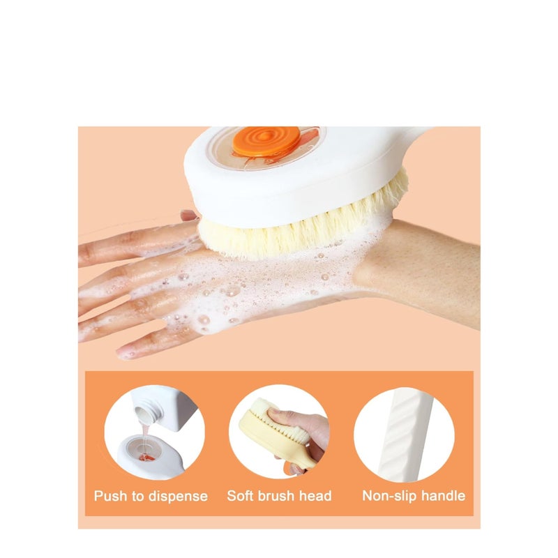 Back Scrubber for Shower, Body Brush with Long Handle, Soft Bristles Body Scrubber with Soap Dispenser Storage, Exfoliating Bath Brush for Dry Brush, Women Men Gifts（White） - Image 2
