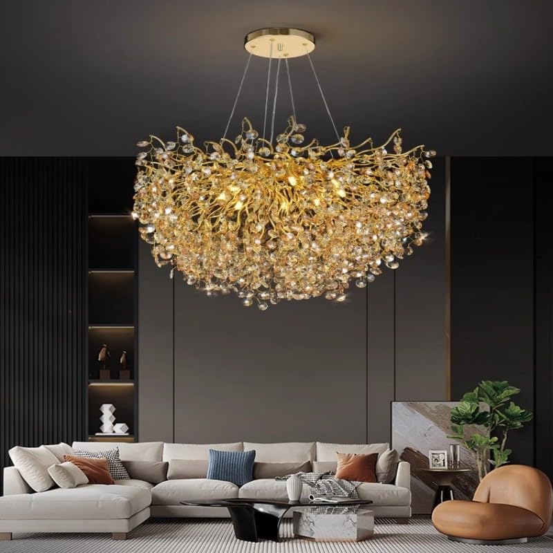 CITRA 800 MM Crystal Gold LED Tree Chandelier Light for Living Room Round Dining Room Chandelier Over Table - Warm White - Image 1