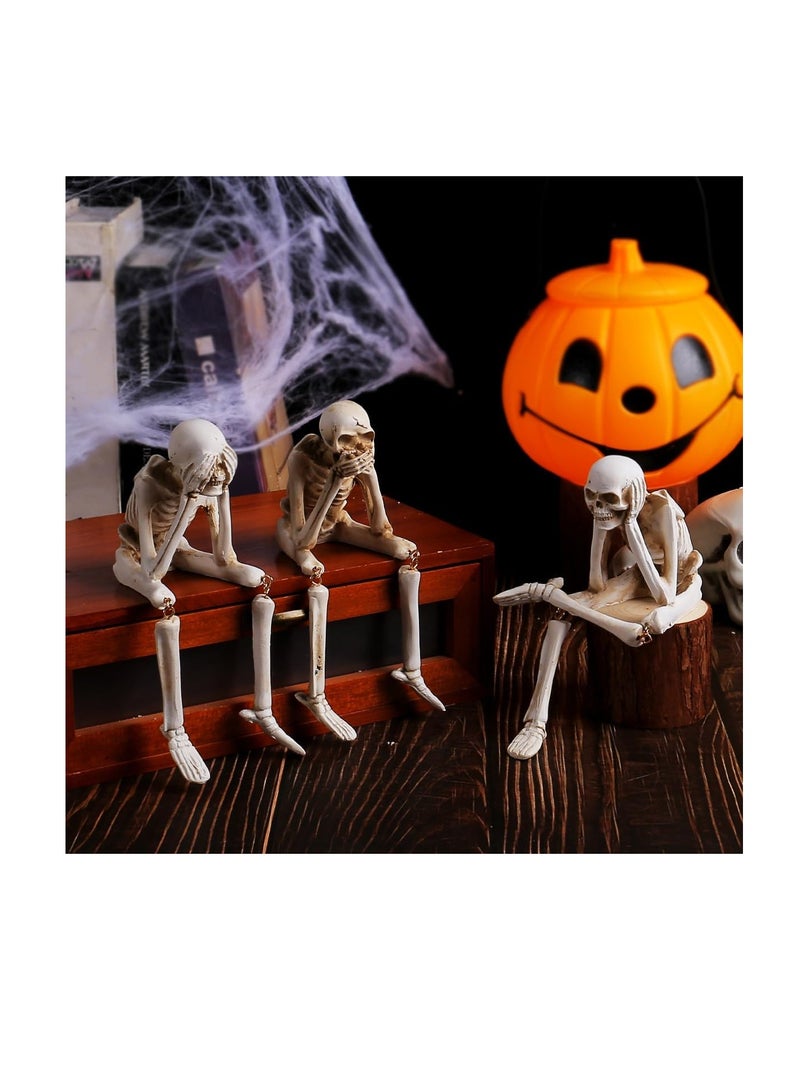  CityRiya-Long ديكور هيكل عظمي للهالوين، 3 قطع هيكل عظمي لكامل الجسم مقاس 20 سم مع أرجل قابلة لاتخاذ الوضعيات ووضعيات يد مختلفة، زينة جمجمة مخيفة لتزيين الهالوين في الأماكن المغلقة والخارجية دعائم منزل مسكون (بيج) - Image 4