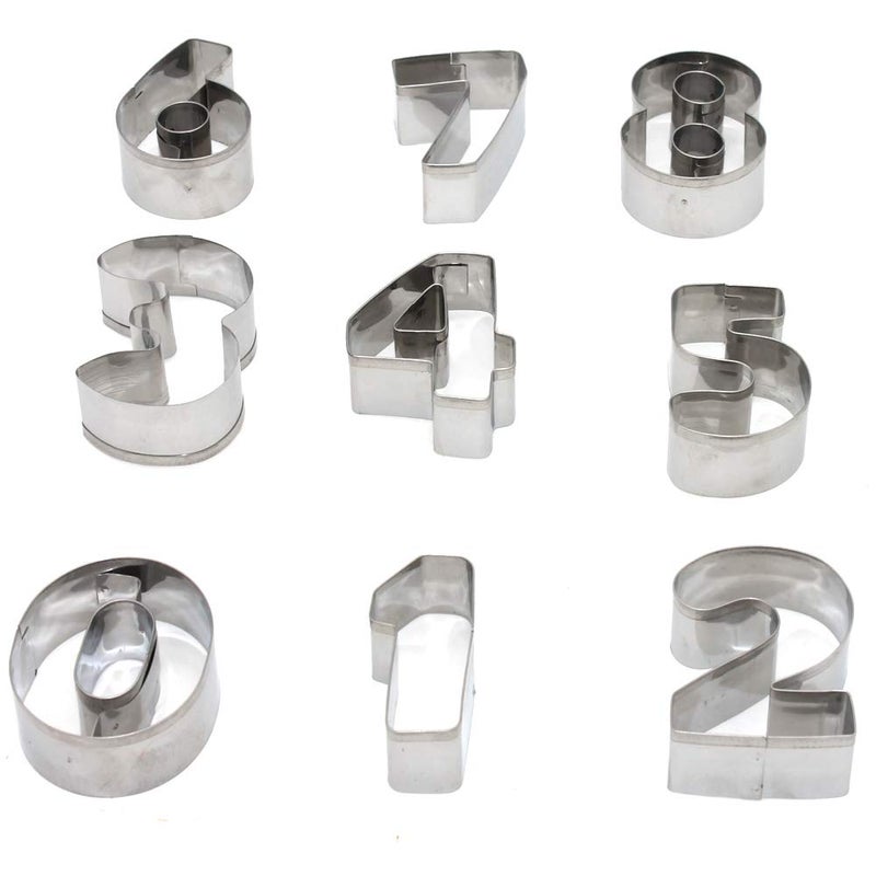 HUA Numbers Cookie Cutters 2 Inches 9pcs Jelly Fondant Cutter set Stainless Steel Large Number cutter for Fondant Biscuit Cake Fruit Vegetables or Dough Stainless Steel 2 Number cutter