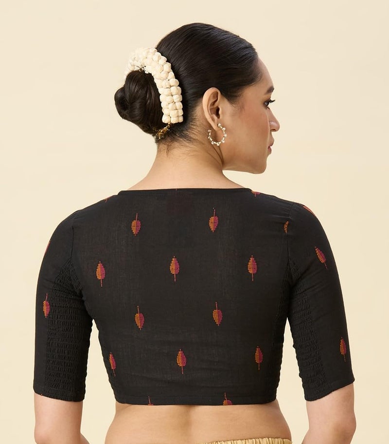 Studio Shringaar Women's Handloom Cotton Stretchable (Smocked) Readymade Saree Blouse (Black, 38) - Image 4