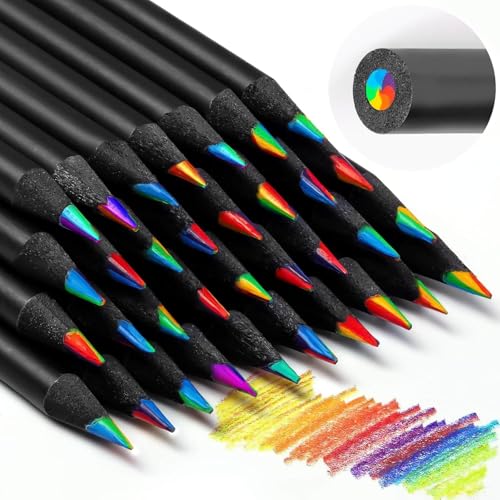 BHAVYAM 24 pcs Rainbow Pencils for Kids Adults, Rainbow Colored Pencil Art Supplies for Girls Boys, Black Wooden Multi Colored Pencils Bulk for Coloring Drawing Sketching (pack of 24) - Image 2