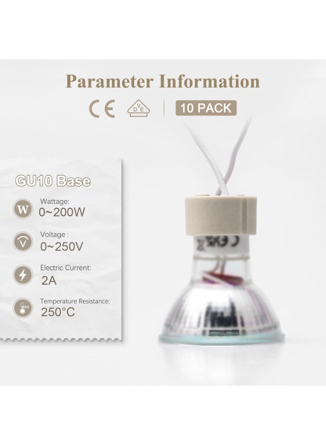 مقابس مصابيح GU10، قاعدة سيراميك مع سلك سيليكون، 0-250 فولت، عبوة من 6  قطع - Image 2