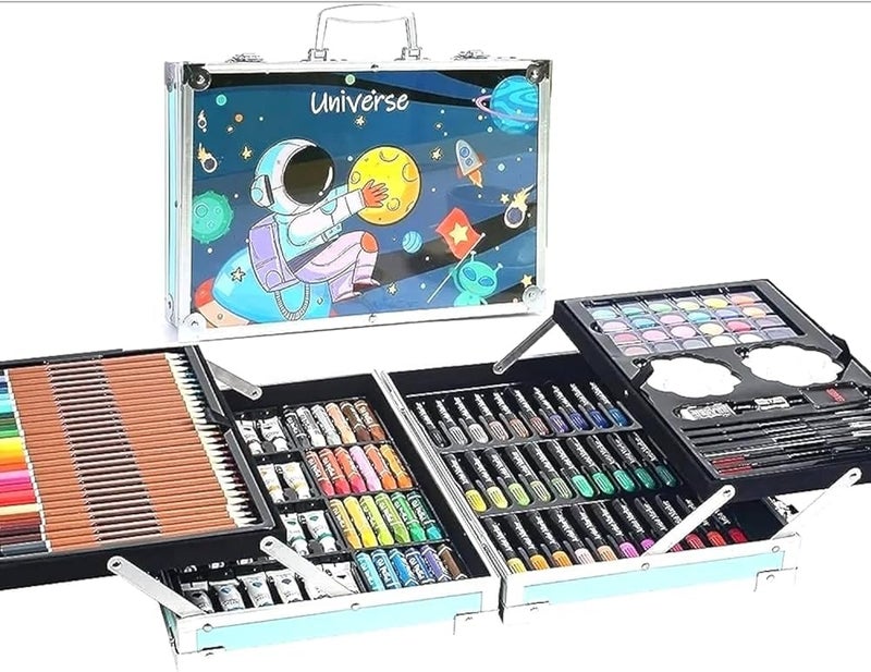 Artek Art Set Gift 145pcs with Portable Aluminum Case Box Professional Artists Drawing Painting Kit for Kids Including Colored Pencils Watercolor Paints (Space Blue) - Image 4