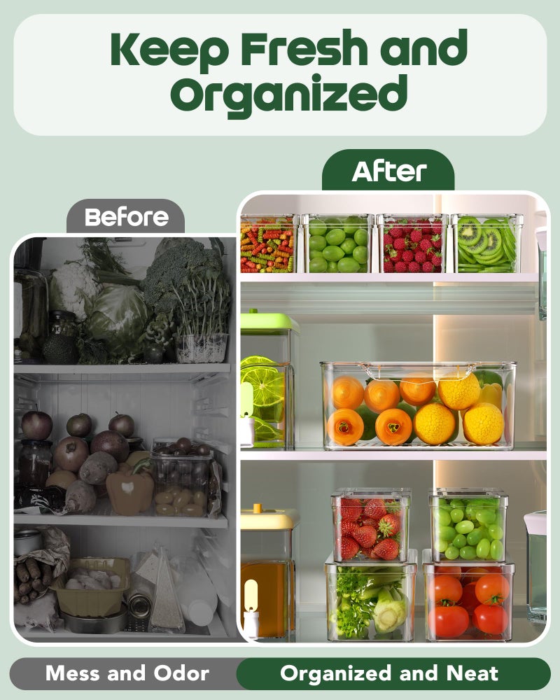 KEMETHY 11 Pack Refrigerator Organizers and Storage, Stackable Fridge Organizer Bins, BPA-Free Clear Plastic Fruit Storage Containers for Fridge, Kitchen, Fruits, Drinks, Produce, Vegetable - Image 5