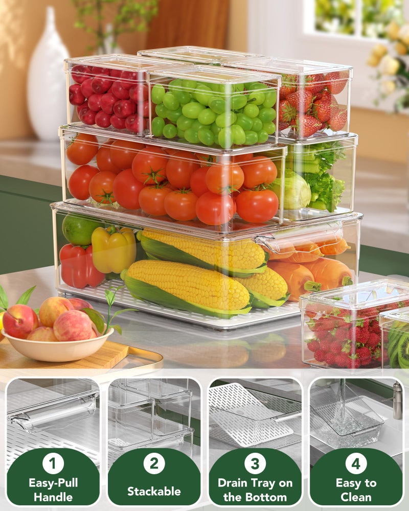 KEMETHY 11 Pack Refrigerator Organizers and Storage, Stackable Fridge Organizer Bins, BPA-Free Clear Plastic Fruit Storage Containers for Fridge, Kitchen, Fruits, Drinks, Produce, Vegetable - Image 3