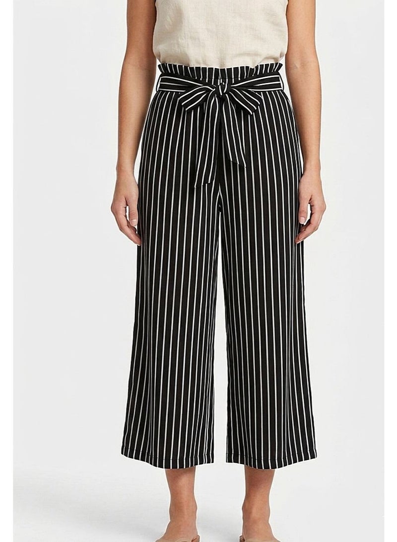 Women's Striped High-Waisted Cropped Wide-Leg Trousers