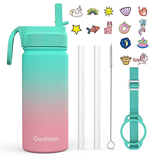 Kids Water Bottle 16oz Water Bottles Kids with Straw and Stickers Stainless Steel Vacuum Double Wall Insulated cup Kids Water Bottle for School Gifts for GirlsGreen