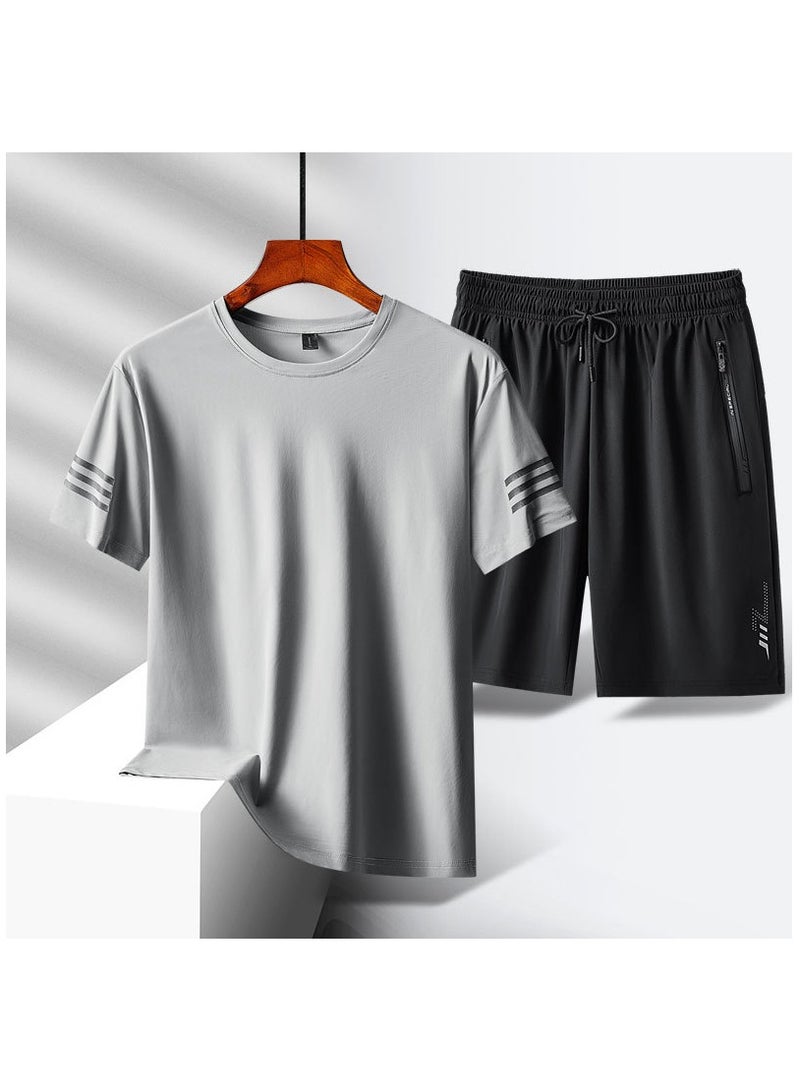 Plus Size Men's Summer Running Casual Sports Short Sleeved Shorts Set  - Image 1