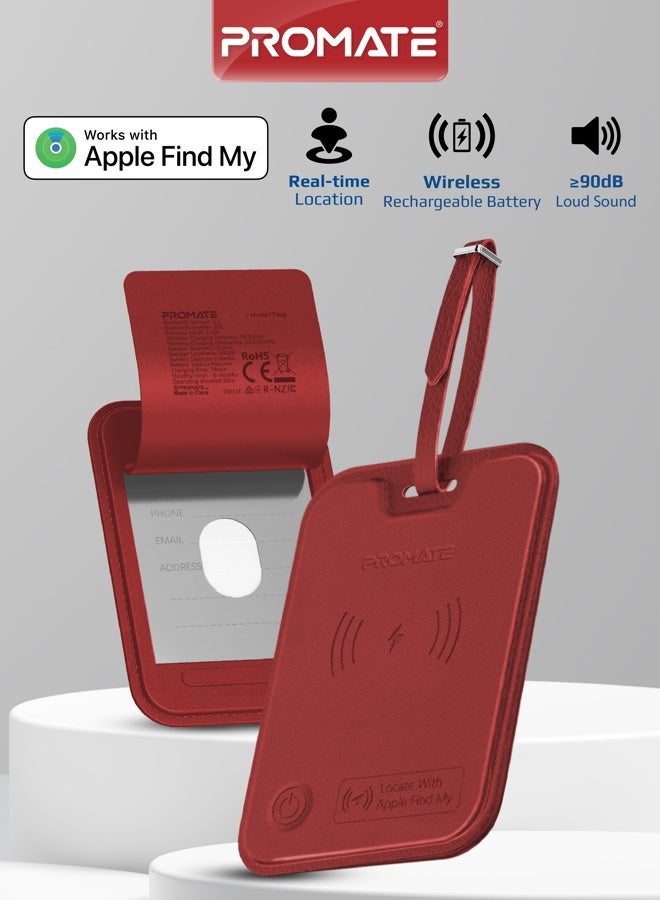 بروميت علامة أمتعة ذكية من الجلد من بروميت مضادة للفقدان مع خاصية تتبع Apple Find My Tracker، وحماية RFID، وشحن لاسلكي، وتنبيه 90 ديسيبل، وبطارية تدوم 6 أشهر، وتصميم نحيف ومتين، وبلوتوث 5.2 لأجهزة Apple فقط - Image 1