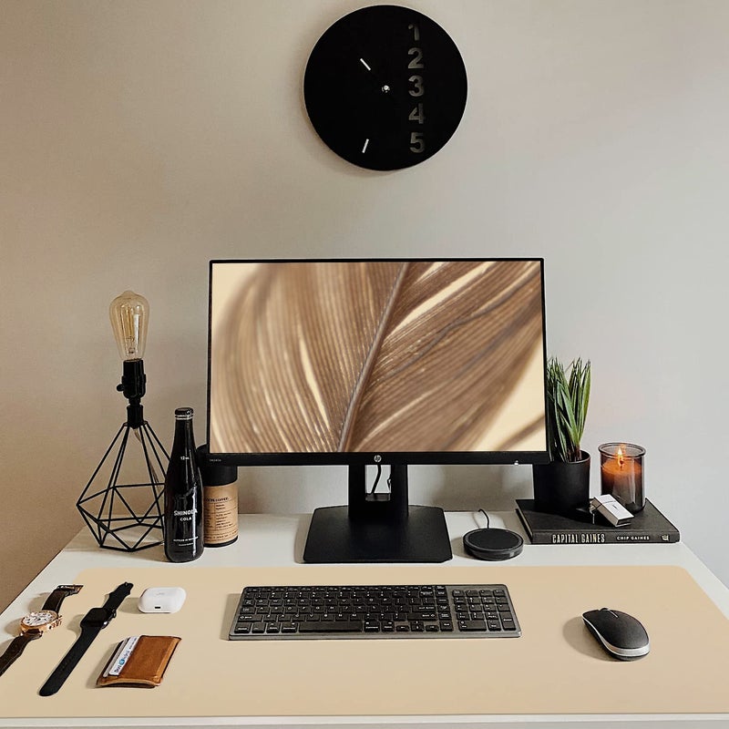 Bloss Leather Desk Pad, Mouse Pad, Non-Slip Desk Protector Mat, Leather Desk Blotter, Computer Desk Pad, Waterproof Desk Mat for Office Home Decor - Beige (31.5Ã—15.7 Inches) - Image 2