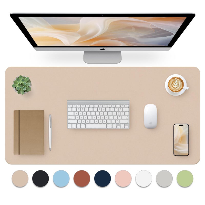 Bloss Leather Desk Pad, Mouse Pad, Non-Slip Desk Protector Mat, Leather Desk Blotter, Computer Desk Pad, Waterproof Desk Mat for Office Home Decor - Beige (31.5Ã—15.7 Inches) - Image 1