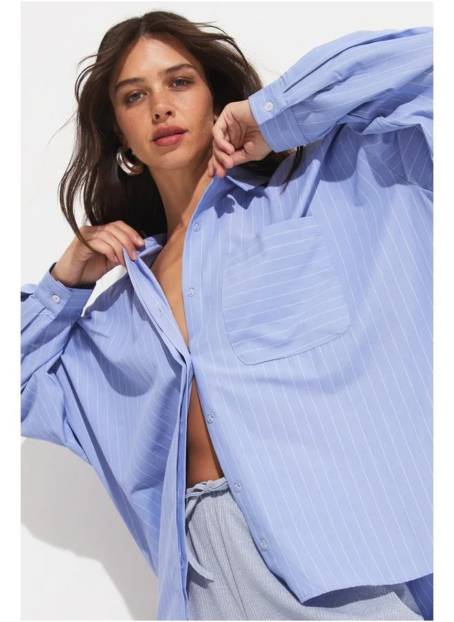 جون June Women Cotton Blend Striped Wide Fit Woven Shirt Blue