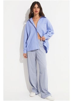 JUNE June Women Cotton Blend Striped Wide Fit Woven Shirt Blue  - Image 4
