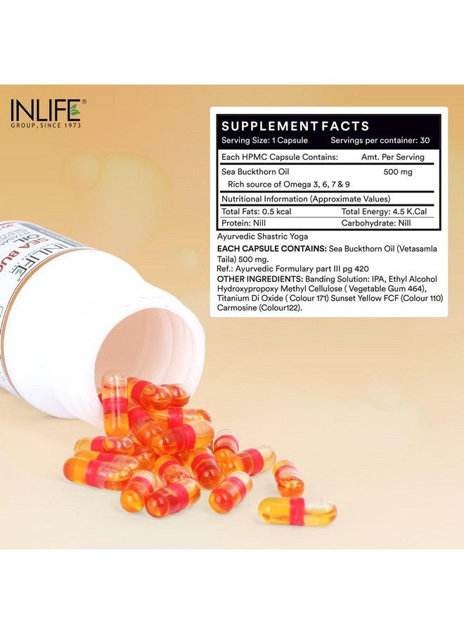 Inlife كبسولات زيت البحر النبق INLIFE 500 ملغ | مكمل أوميغا 3 6 7 9 للبشرة والصحة العامة - 30 كبسولة سائلة نباتية (عبوة من 1، 30) - Image 2