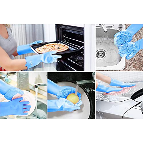 ILIFE Scrub Glove 240 grams Thick Multi-use Latex free Silicon scrubber gloves for Dishwashing Pet grooming car cleaning and heat resistance kitchen gloves 1 Pair Blue - Image 2