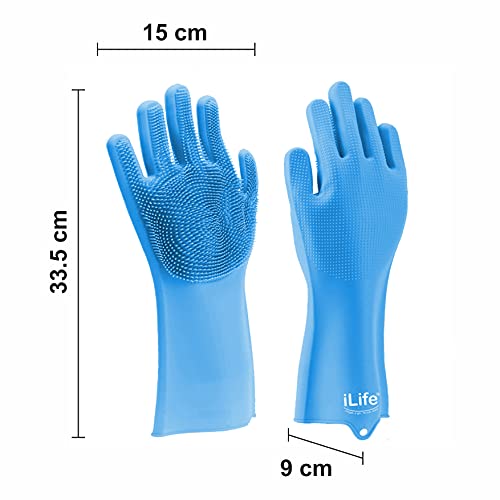 ILIFE Scrub Glove 240 grams Thick Multi-use Latex free Silicon scrubber gloves for Dishwashing Pet grooming car cleaning and heat resistance kitchen gloves 1 Pair Blue - Image 3