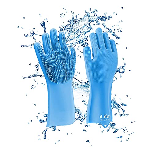 ILIFE Scrub Glove 240 grams Thick Multi-use Latex free Silicon scrubber gloves for Dishwashing Pet grooming car cleaning and heat resistance kitchen gloves 1 Pair Blue - Image 4