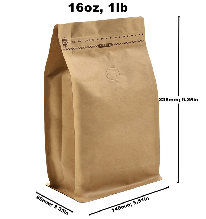 EverPack Kraft Paper Stand Up Coffee Bag/Flat Bottom Pouch with Air Release Valve and Reusable Side Zipper. (50pcs, 1lb/16oz) - Image 2