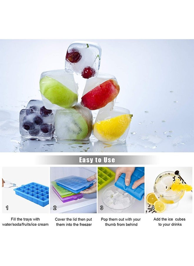 Ice Cube Trays 3 Pack, Silicone Ice Tray with Removable Lid Easy-Release Flexible Ice Cube Molds 24 Cubes per Tray for Cocktail, Whiskey, Baby Food, Chocolate, BPA Free.