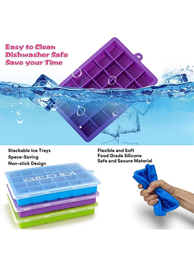 Garlo Ice Cube Trays 3 Pack, Silicone Ice Tray with Removable Lid Easy-Release Flexible Ice Cube Molds 24 Cubes per Tray for Cocktail, Whiskey, Baby Food, Chocolate, BPA Free.  - Image 4