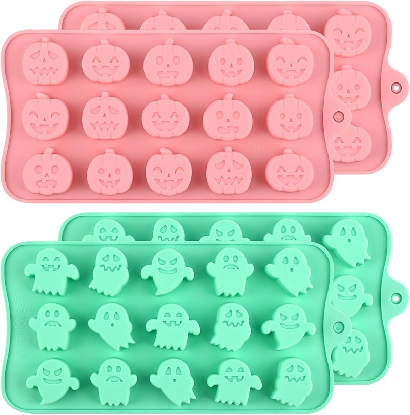Actvty Halloween Candy Mold Silicone Chocolate Molds, 4 Packs Pumpkin Molds and Ghost Molds for Making Chocolate, Jelly, Gummy, Snack, Wax Melt, Ice Cubes, Cake Decor - Image 1