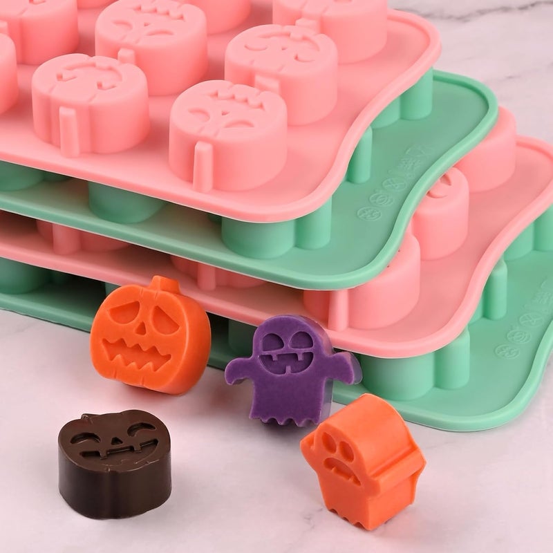 Actvty Halloween Candy Mold Silicone Chocolate Molds, 4 Packs Pumpkin Molds and Ghost Molds for Making Chocolate, Jelly, Gummy, Snack, Wax Melt, Ice Cubes, Cake Decor - Image 2