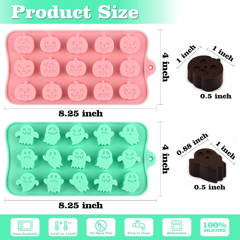 Actvty Halloween Candy Mold Silicone Chocolate Molds, 4 Packs Pumpkin Molds and Ghost Molds for Making Chocolate, Jelly, Gummy, Snack, Wax Melt, Ice Cubes, Cake Decor - Image 3