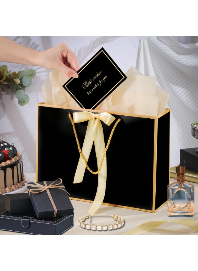 بوبانا حقائب هدايا سوداء من ووريك بمقابض، حقيبة هدايا متوسطة الحجم 14 بوصة مع ورق مناديل، قطعتان من الحقائب مع 4 ورقات مناديل وبطاقتين لحفلات أعياد ميلاد الأولاد وحفلات استقبال المولود - Image 5