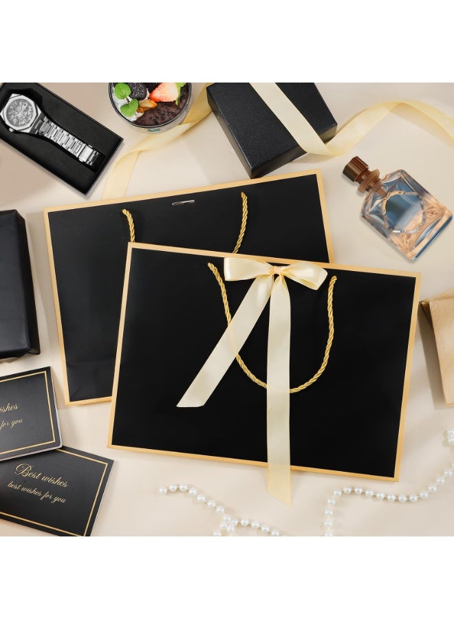 بوبانا حقائب هدايا سوداء من ووريك بمقابض، حقيبة هدايا متوسطة الحجم 14 بوصة مع ورق مناديل، قطعتان من الحقائب مع 4 ورقات مناديل وبطاقتين لحفلات أعياد ميلاد الأولاد وحفلات استقبال المولود - Image 4