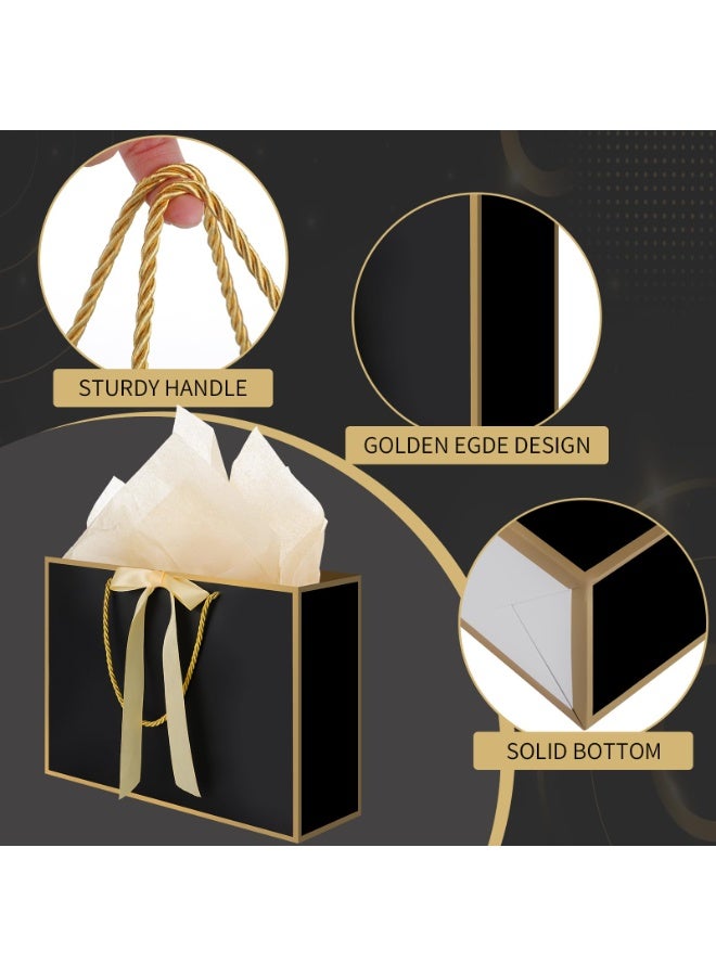 بوبانا حقائب هدايا سوداء من ووريك بمقابض، حقيبة هدايا متوسطة الحجم 14 بوصة مع ورق مناديل، قطعتان من الحقائب مع 4 ورقات مناديل وبطاقتين لحفلات أعياد ميلاد الأولاد وحفلات استقبال المولود - Image 3