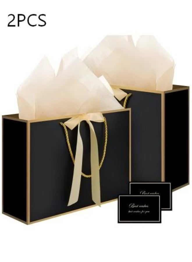 BOBANA Black Gift Packaging Set, 2 Pack with Tissue Paper & Greeting Cards, Elegant Gift Wrap Bags for Birthday Wedding Baby Shower Party - Image 1