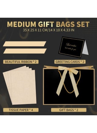 Black Gift Packaging Set, 2 Pack with Tissue Paper & Greeting Cards, Elegant Gift Wrap Bags for Birthday Wedding Baby Shower Party - view 2