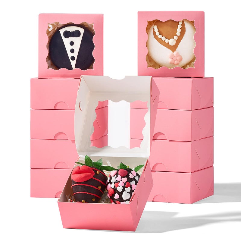 RomanticBaking 3 Â¼" x 3 Â¼" x 1 Â½" 50PCS Chocolate Truffle Boxes for 4ï¼ŒCookies Boxes Soap Boxes Donut Boxes Macaron Boxes Mini Bakery Boxes with Window Brownie Box - Image 1